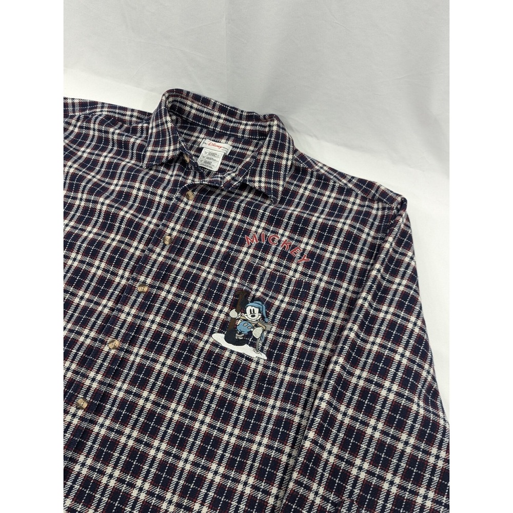 The Disney Store Embroidered Mickey Ski Lodge Heavy Thick Cotton Plaid Shirt XL